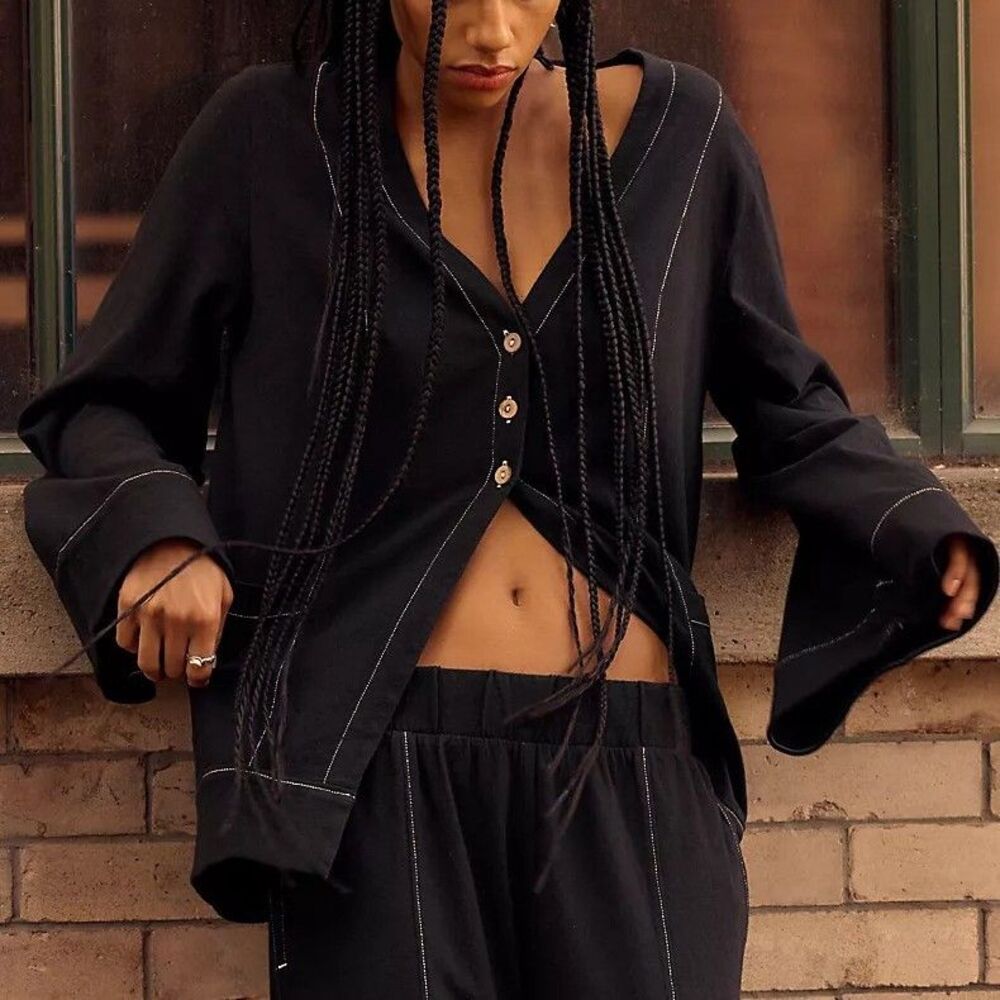 Free People Free Est Strada Cardigan Top Shirt Black Cardigan Cotton XS 286373